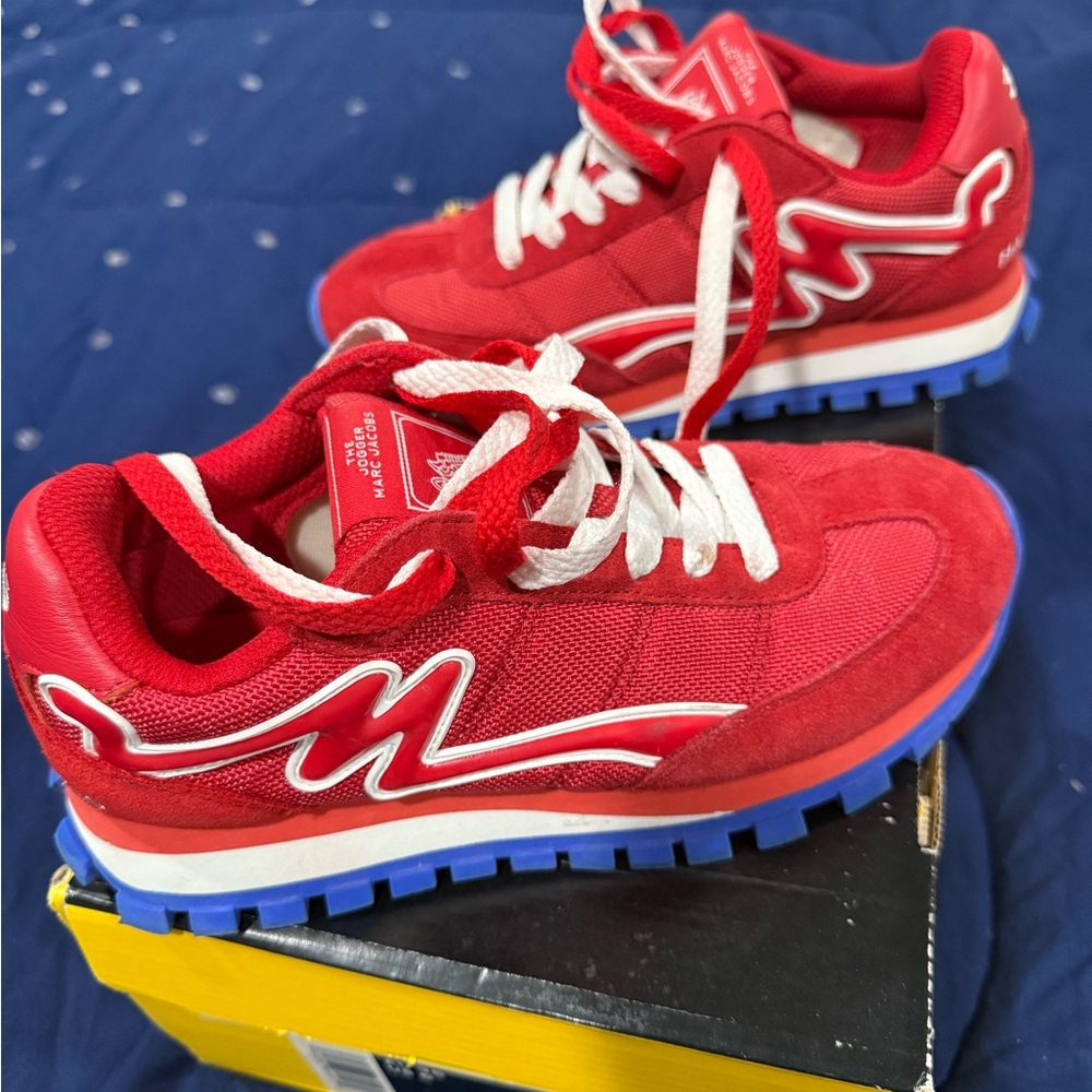 Marc Jacobs Red Sneakers with Blue Accents